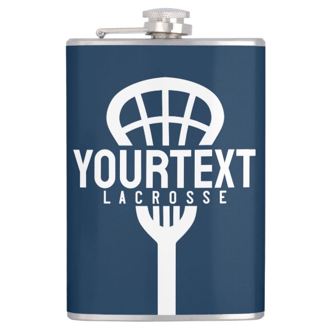 Lacrosse Player CUSTOM TEXT Team Mesh Sport Stick  Flask (Front)