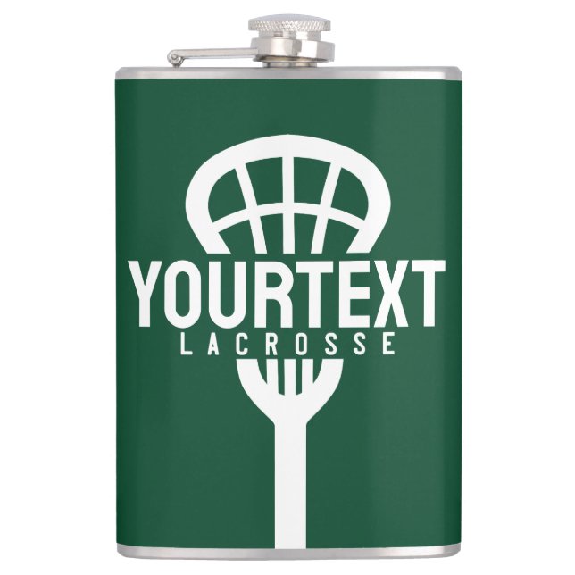 Lacrosse Player CUSTOM TEXT Team Mesh Sport Stick  Flask (Front)