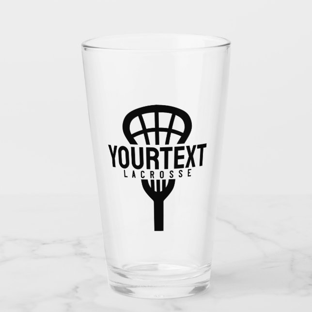 Lacrosse Player CUSTOM TEXT Team Mesh Sport Stick  Glass (Front)