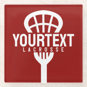 Lacrosse Player CUSTOM TEXT Team Mesh Sport Stick Glass Coaster