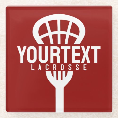 Lacrosse Player CUSTOM TEXT Team Mesh Sport Stick  Glass Coaster