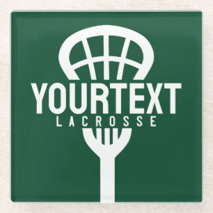 Lacrosse Player CUSTOM TEXT Team Mesh Sport Stick Glass Coaster