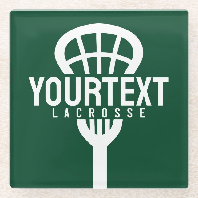 Lacrosse Player CUSTOM TEXT Team Mesh Sport Stick  Glass Coaster (Front)