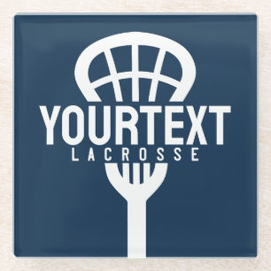 Lacrosse Player CUSTOM TEXT Team Mesh Sport Stick  Glass Coaster