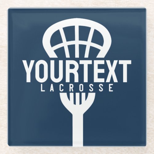 Lacrosse Player CUSTOM TEXT Team Mesh Sport Stick  Glass Coaster