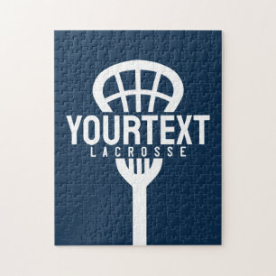 Lacrosse Player CUSTOM TEXT Team Mesh Sport Stick Jigsaw Puzzle