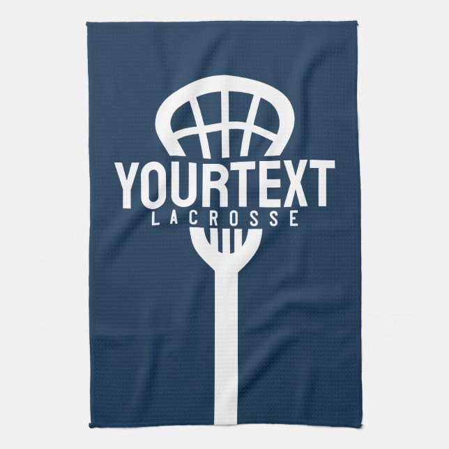 Lacrosse Player CUSTOM TEXT Team Mesh Sport Stick  Kitchen Towel (Vertical)