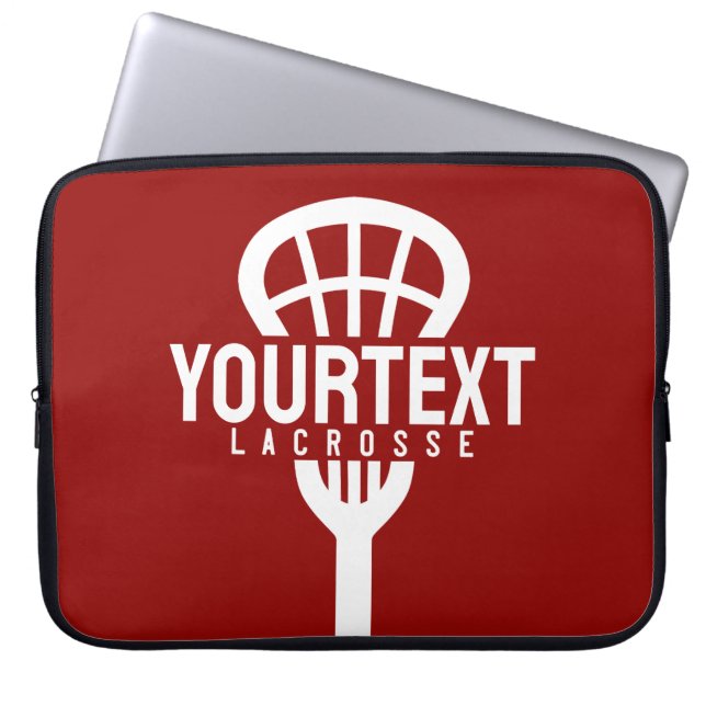 Lacrosse Player CUSTOM TEXT Team Mesh Sport Stick  Laptop Sleeve (Front)