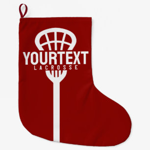 Lacrosse Player CUSTOM TEXT Team Mesh Sport Stick  Large Christmas Stocking
