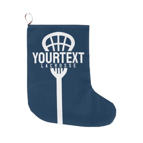 Lacrosse Player CUSTOM TEXT Team Mesh Sport Stick  Large Christmas Stocking