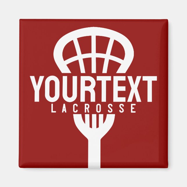 Lacrosse Player CUSTOM TEXT Team Mesh Sport Stick  Magnet (Front)