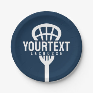 Lacrosse Player CUSTOM TEXT Team Mesh Sport Stick Paper Plates
