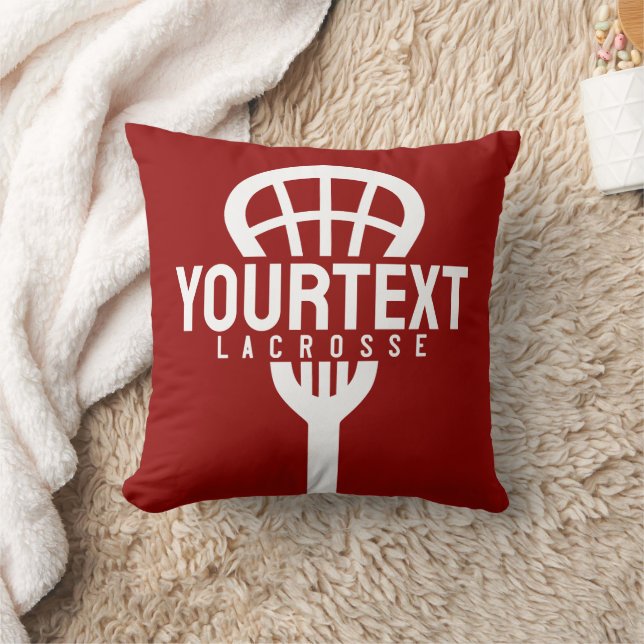 Lacrosse Player CUSTOM TEXT Team Mesh Sport Stick  Throw Pillow (Blanket)