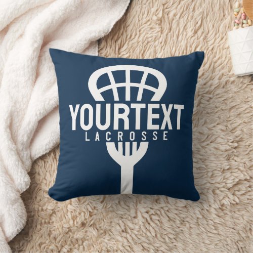 Lacrosse Player CUSTOM TEXT Team Mesh Sport Stick  Throw Pillow