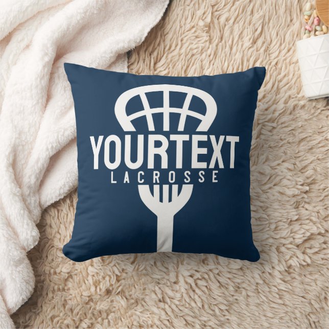 Lacrosse Player CUSTOM TEXT Team Mesh Sport Stick  Throw Pillow (Blanket)