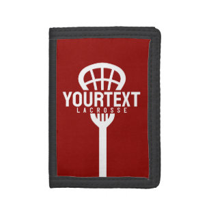 Lacrosse Player CUSTOM TEXT Team Mesh Sport Stick Tri-fold Wallet