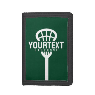 Lacrosse Player CUSTOM TEXT Team Mesh Sport Stick  Tri-fold Wallet