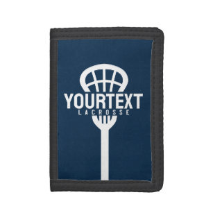 Lacrosse Player CUSTOM TEXT Team Mesh Sport Stick  Trifold Wallet