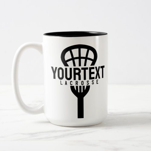 Lacrosse Player CUSTOM TEXT Team Mesh Sport Stick  Two_Tone Coffee Mug