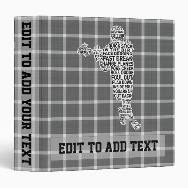 Lacrosse Player Customizable 3 Ring Binder (Front/Spine)