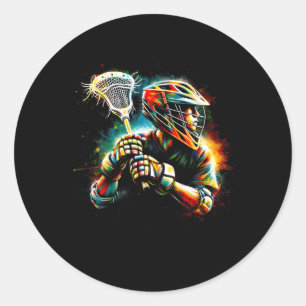 Lacrosse Player Illustration Youth Boys Girls Kids Classic Round Sticker
