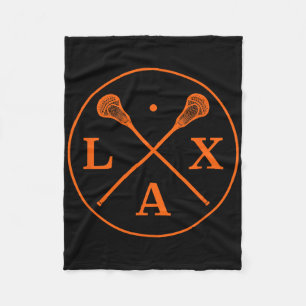 Lacrosse Player Logo - Orange Team Color Lax Stick Fleece Blanket