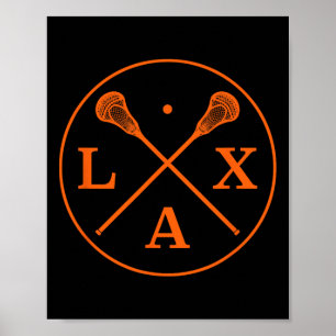 Lacrosse Player Logo - Orange Team Color Lax Stick Poster