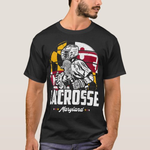 Lacrosse Player Maryland Flag Lax retro T_Shirt