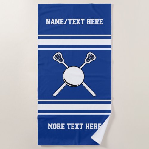 Lacrosse Player Name or Team Name Your Team Color Beach Towel