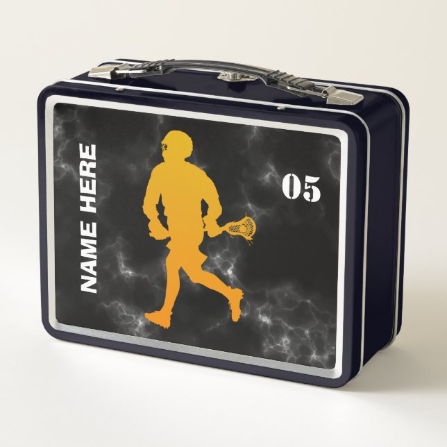 Lacrosse Player Personalized Name  Metal Lunch Box (Back)