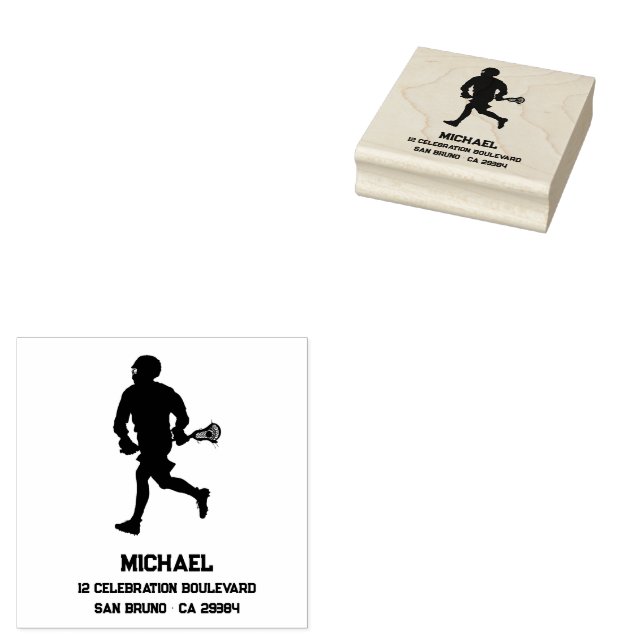 Lacrosse Player Personalized  Rubber Stamp (Stamped)