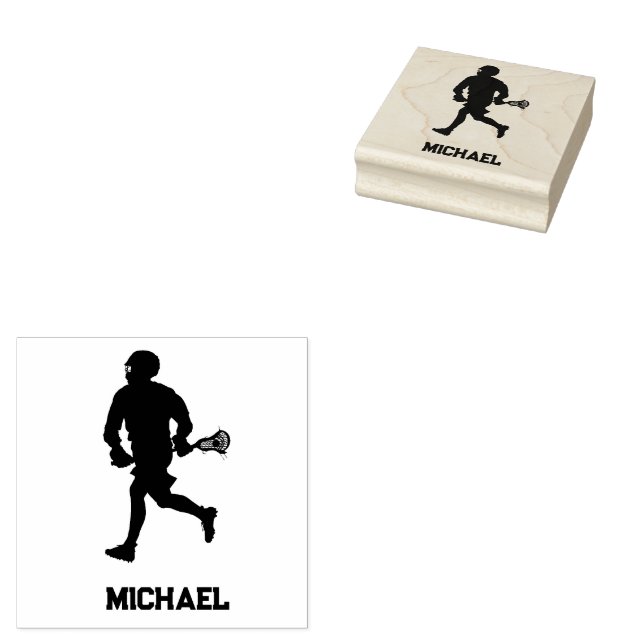 Lacrosse Player Personalized  Rubber Stamp (Stamped)