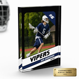 Lacrosse Player Personalized Vibrant Blue Black Acrylic Award