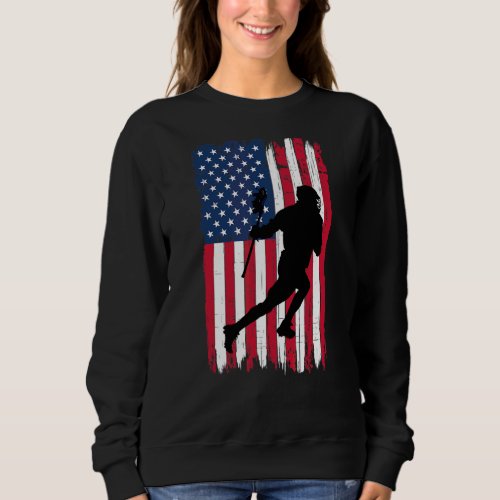 Lacrosse Player Silhouette American Flag Usa Patri Sweatshirt