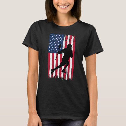 Lacrosse Player Silhouette American Flag Usa Patri T_Shirt