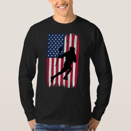 Lacrosse Player Silhouette American Flag Usa Patri T_Shirt