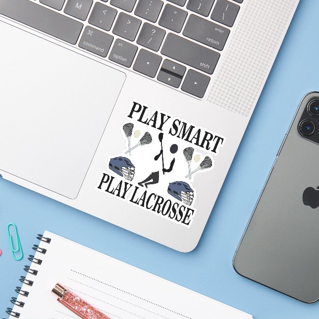 Lacrosse Player Sports Sticker (Laptop w/ iPhone)