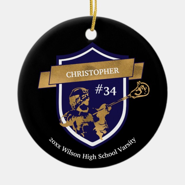 Lacrosse Player Team Sports Award Ceramic Ornament (Front)