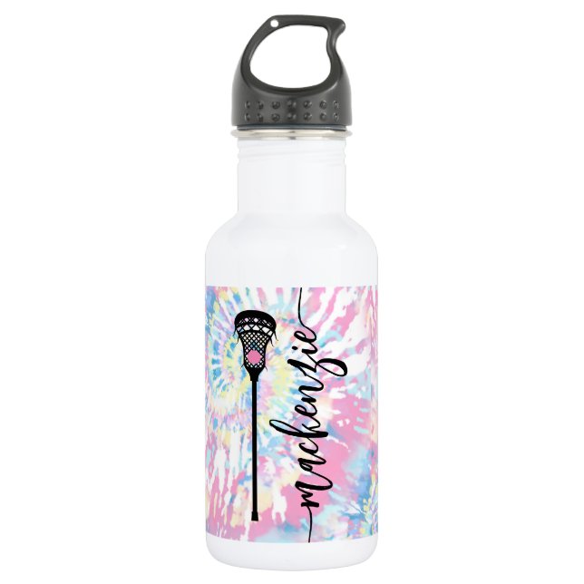 Lacrosse Player Tie Dye Name Personalized Stainless Steel Water Bottle (Front)