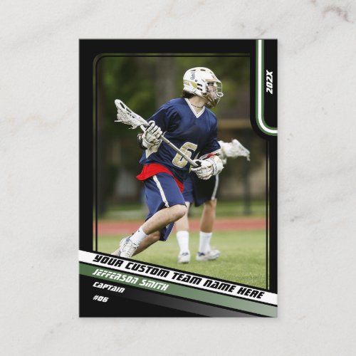 Lacrosse Player Trading Card in Black Green