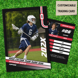 Lacrosse Player Trading Card in Black Red