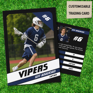 Lacrosse Player Trading Card in Vibrant Blue Black