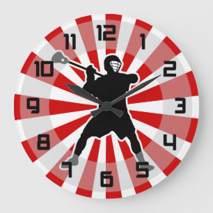 Lacrosse Player wall clock - red white black