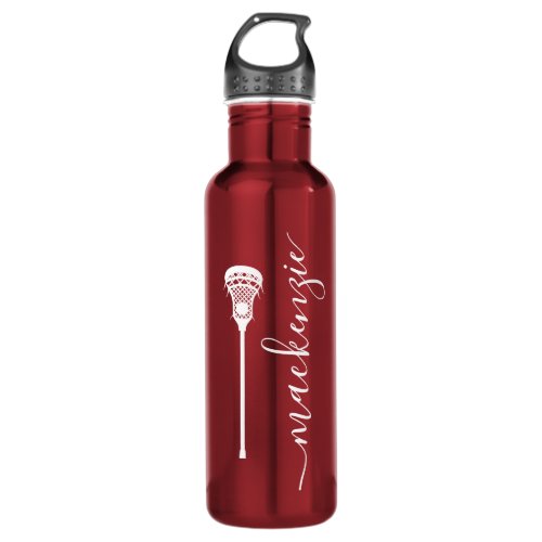 Lacrosse Player Womens Girls Red Personalized Text Stainless Steel Water Bottle