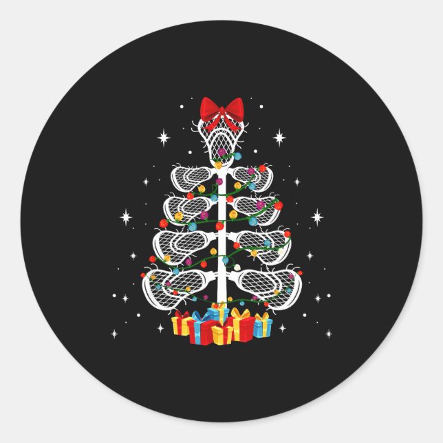 Lacrosse Player Xmas Gift Lacrosse Christmas Tree  Classic Round Sticker (Front)