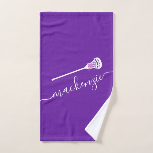 Lacrosse Purple Personalized Name Sport  Hand Towe Hand Towel