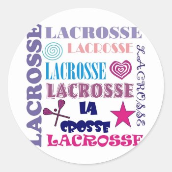 Lacrosse Repeating Classic Round Sticker by PolkaDotTees at Zazzle