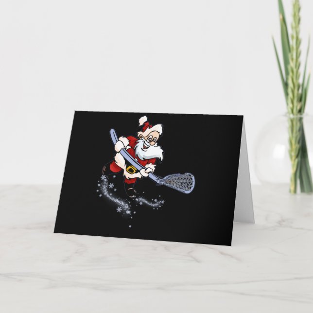 Lacrosse Santa Christmas Cool Lax Sport Ugly X-Mas Card (Front)
