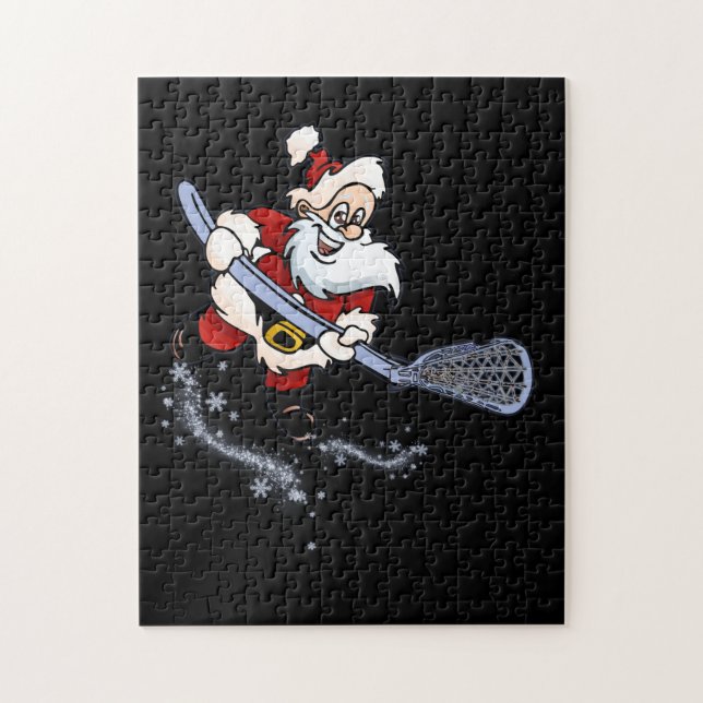 Lacrosse Santa Christmas Cool Lax Sport Ugly X-Mas Jigsaw Puzzle (Vertical)