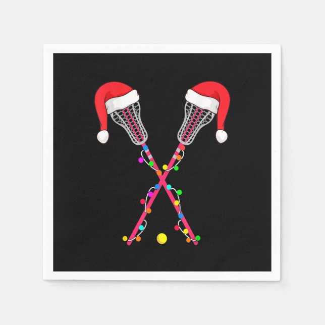 Lacrosse Santa Hat Christmas Lights Funny Sport Xm Napkins (Front)